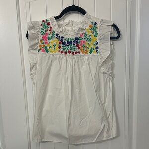 crown & ivy White Blouse with Colorful Embroidery